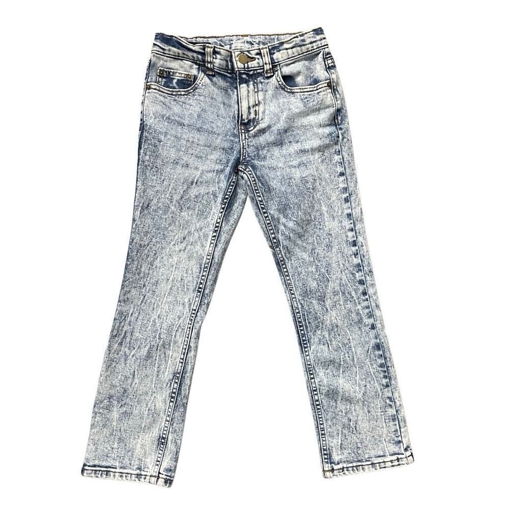 Wonder Nation Boys Blue Acid Wash Straight Leg Jeans Size 8 | Adjustable Waist